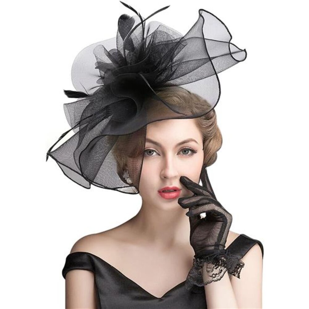 Sinamay Fascinator Hat Floral Feather Pillbox Derby Hats for Women Wedding